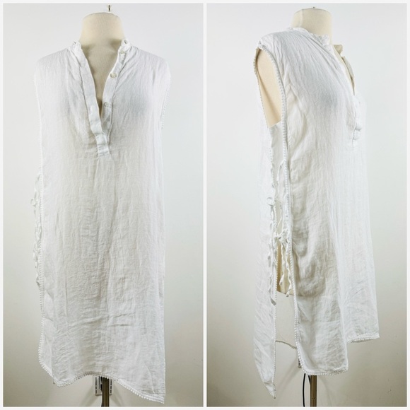 120% lino white sleeveless tunic dress - Picture 1 of 8